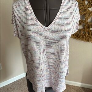 Bobeau Multicolor V-Neck Short Sleeve Top